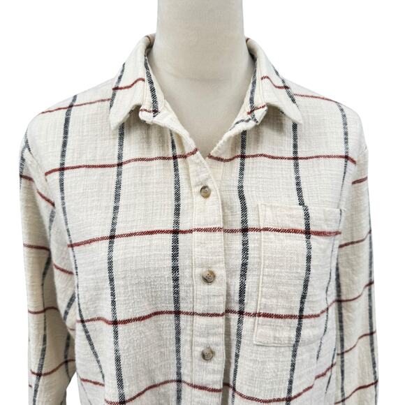 Madewell Cream Windowpane Flannel Oversized Ex-Boyfriend Long Sleeve Shirt - Picture 6 of 14